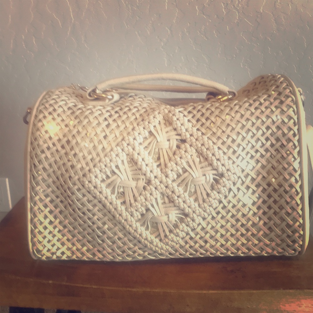 Cream and gold sequin doctor bag purse
